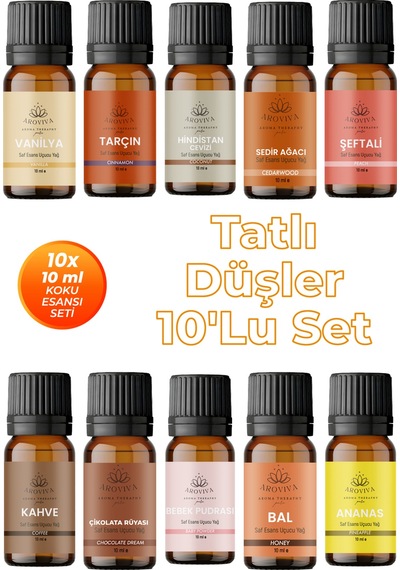 Tatlı Düşler Esansiyel Uçucu Koku Yağı Buhurdanlık Yağı Difüzör Esansı 10'lu Set 10x10ml Karışık