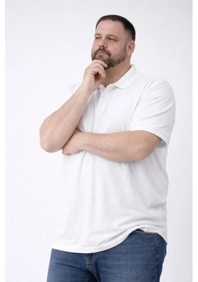 Veraura Lifestyle Erkek Pike Kumaş Düğmeli Yaka Battal Büyük Beden Günlük Kısa Kol Tişört T-shirt - Beyaz