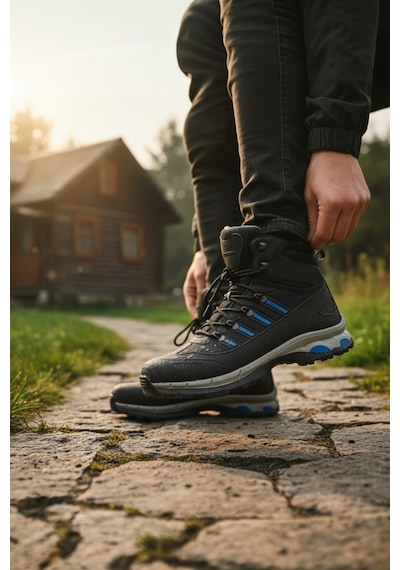 Enoch Erkek Siyah Mavi Waterproof Kürklü Outdoor Trekking Ve Doğa Yürüyüş Botu Siyah - Mavi