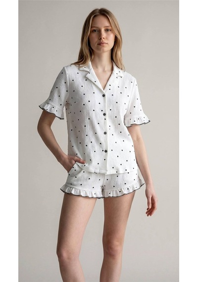 Suısy Noir Heart Siyah Kalp Desenli Şortlu Pijama Takımı
