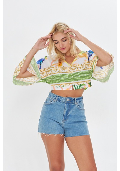 Kutaf Yeşil Bohem Crop Bluz Yeşil