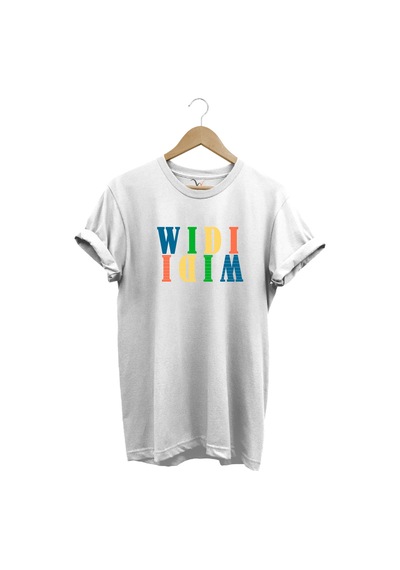 Widi Renkli Logo Baskılı %100 Pamuk Rahat Kalıp Premium Beyaz T-shirt Beyaz