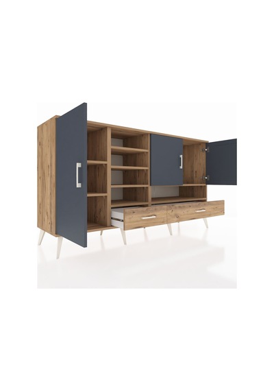 Kronos Konsol 8 Raflı 2 Çekmeceli 3 Kapaklı 176x59x99 Çam-antrasi Çam-antrasit/çam