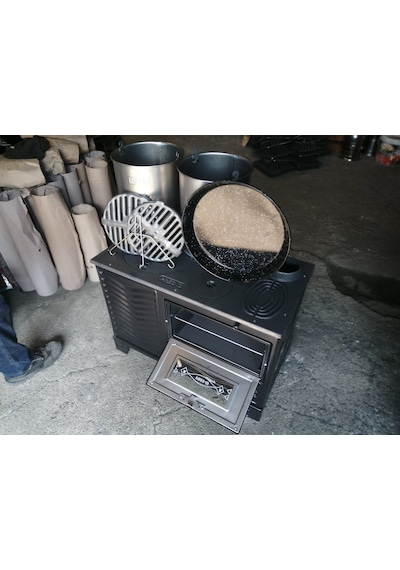 Siyah Mat Emaye Kovalı Soba -Kuzine Soba Alttan Havalı