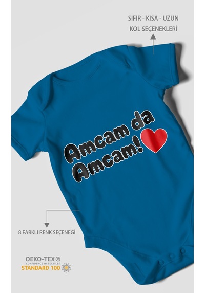 Morivokids Amcam Da Amcam Kısa Kollu Bebek Body %100 Pamuk Koyu Mavi