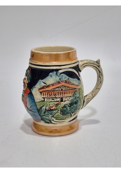 Vintage Tankart Kabartma İnsan Ve Doğa Tasfirli Alman Seramik Bira Bardağı 9,5cm 002