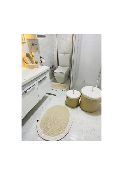Jüt,hasır,6 Li,banyo Paspas Takımı,bohem Tarzı Banyo Takımı,iskandinav Paspas/sepet Krem Jüt Krem Jüt