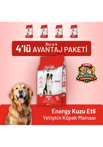 Kuzu Etli Yetişkin Köpek Maması 3 Kg - 4 Adet
