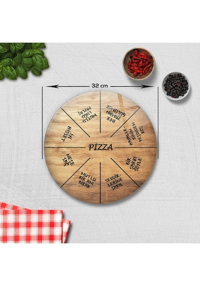 Decorita Mottolu Pizza Servis Tabağı|Ahşap Görünüm|Çap32cm