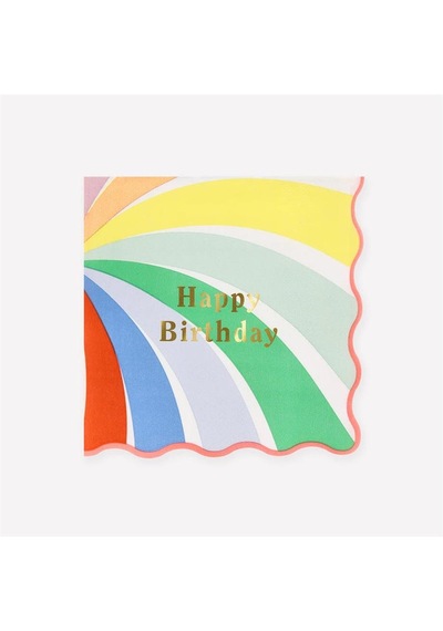 Meri Meri - Rainbow Swirl Happy Birthday Large Napkins - Gökkuşağı Desenli Happy Birthday Peçeteler - L - 16 Adet