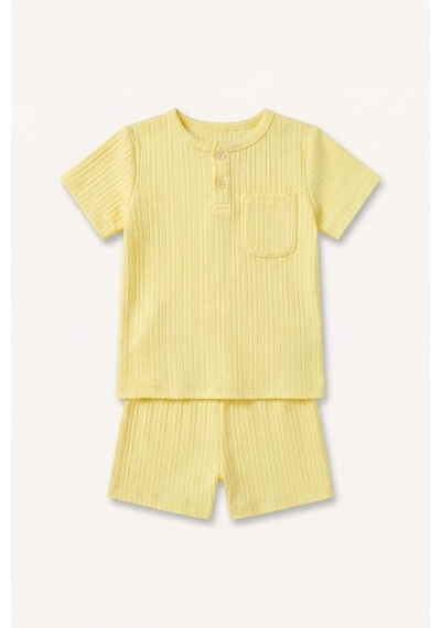 Defacto Kısa Kollu Üst Şort Alt 2li Pijama Takımı Erkek Bebek H5378a526hsyl273 Sarı-yl273