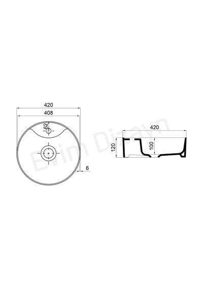 Aqua Bagno "bianzo" Tezgah Üstü Lavabo, Batarya Delikli, 42 Cm Beyaz