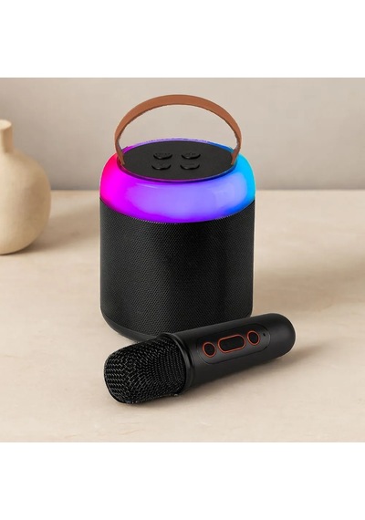Jenerik Yuvarlak Bluetooth Kablosuz Karaoke Hoparlör - Mikrofonlu, Usb Şarjlı, Işıklı