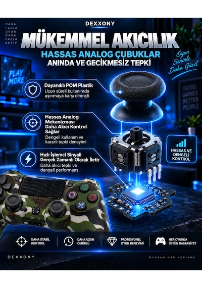 Dexxony Ps4 Uyumlu Kablosuz Bluetooth Oyun Kolu Pc/android Tv,  Ölü Bölge, Kamuflaj