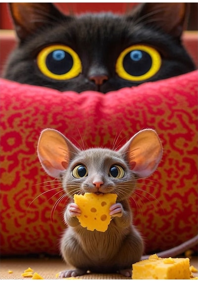 Bedeko Kedi Fare Resimli Ahşap Tablo