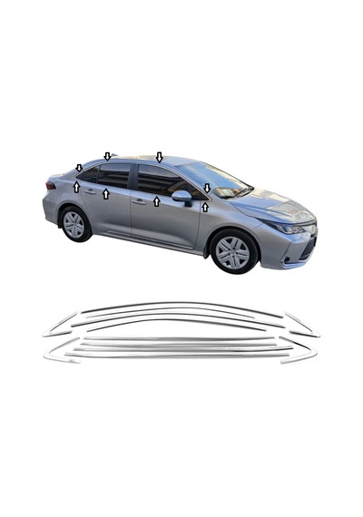 Toyota Corolla 2019 Sonrası Cam Çerçevesi Krom 12 Prç. P.çelik