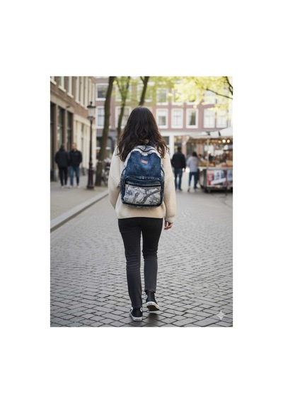 Dark Cotton Rabel Bag Sırt Çantası Gri-lacivert