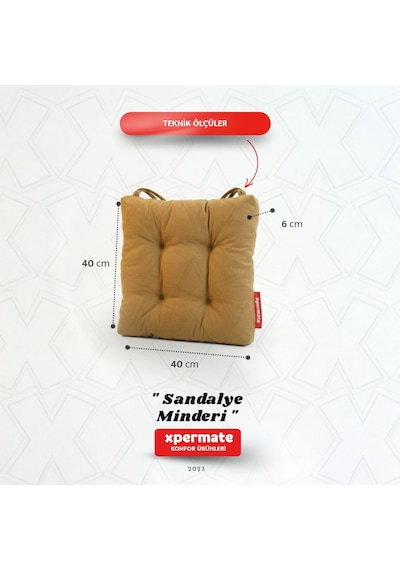 Pofuduk Sandalye Minderi Bağcıklı 40x40 Cm Yıkanabilir Dekoratif Mutfak Bahçe Piknik Minderi Kahverengi