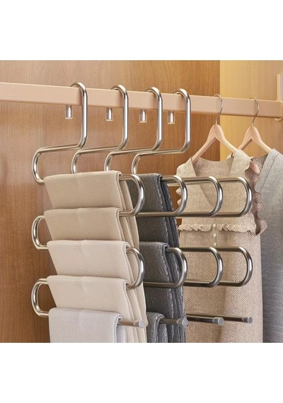 Metal Pantolon Eşarp Askısı 5 Katlı Boncuk Uçlu, Katmanlı Pantolon Organizatör 1 Adet Metal Metalik Diğer