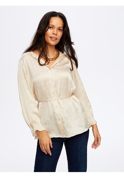 Faik Sönmez Beli Kuşaklı Kapüşonlu Krinkıl Saten Tunik W26tnk016 Uw26tnk01673 Ekru
