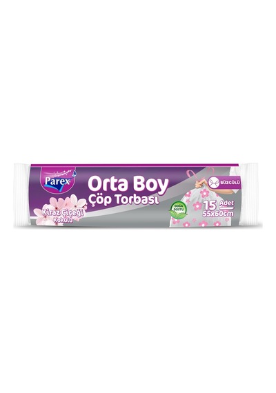 Premium Büzgülü Çöp Torbası Kiraz Çiçeği Kokulu Orta Boy 15&apos Li