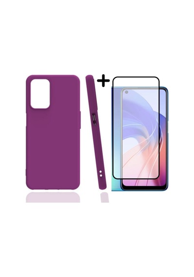Oppo A55 Kılıf Soft Yumuşak Silikon Telefon Kılıfı Kapak Ve 5d Tam Kaplayan Cam Ekran Koruyucu Seti Col179248-mor