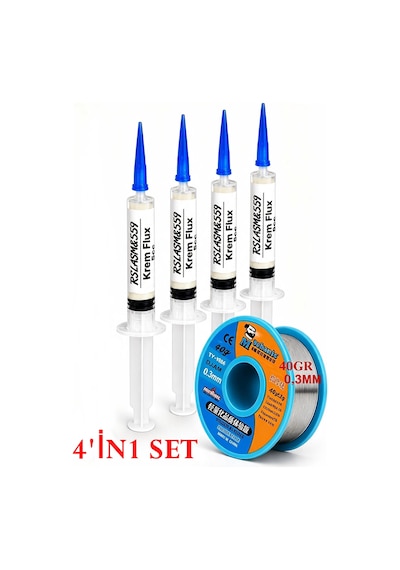 Rslasm8559 Krem Flux 5 Cc 4 Lü Set +mech 40 G 0,3 Mm Lehim Teli Elektronik Lehimleme Seti Tk44