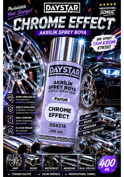 Daystar Krom Efekt Sprey Boya 400 Ml Metal, Jant Ve Aksesuar Boyası Çok Renkli