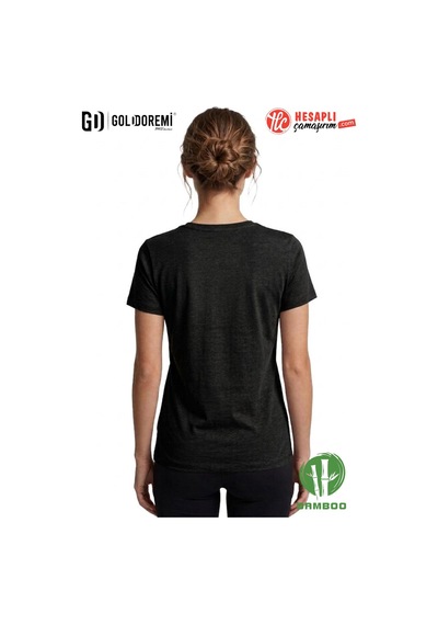 Jiber Kadın Premium Ekstra Esnek Bambu Terletmeyen Hafif Kumaş T-shirt Siyah