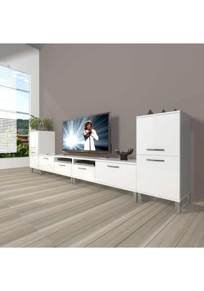 Decoraktiv Eko 9220 Slm Krom Ayaklı Tv Ünitesi Tv Sehpası Beyaz