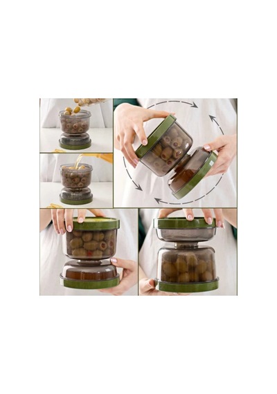 Kum Saati Zeytin & Turşu Saklama Kabı Süzgeçli Şeffaf - Çevir Sakla & Çevir Ye Koyu Gri