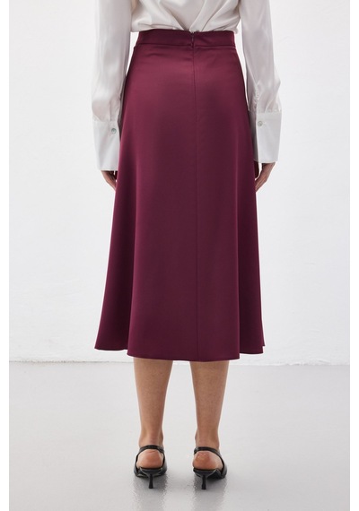 Sateen Yırtmaçlı Saten Etek - Mürdüm-136724 Mürdüm