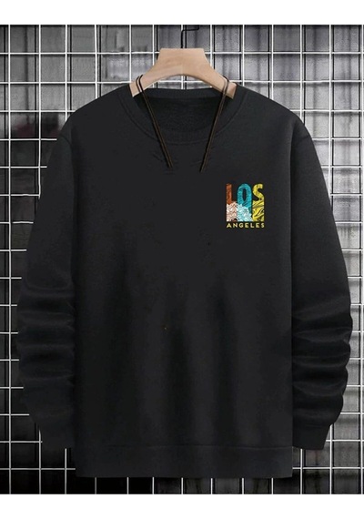 Altamira Unisex Siyah Los Angeles Oversize Bisiklet Yaka Sweatshirt 001