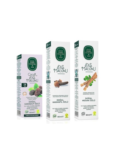 Eyüp Sabri Tuncer Karadut Özlü 60 ML + Karanfil Özlü 90 ML + Misvak Özlü 90 ML Diş Macunu