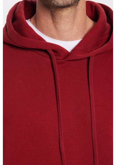 Tudors Unisex Oversize Geniş Kesim Pamuklu Yumuşak Dokulu İçi Polarlı Basic Bordo Kapüşonlu Sweatshirt-31468 Bordo