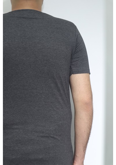 Santa Dmctekstil Erkek Düz Spor Kesim Dar Kalıp Bisiklet Yaka Basic T-shirt Füme