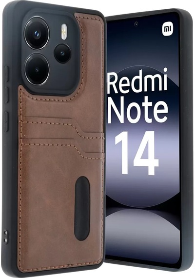 Xiaomi Redmi Note 14 4g Kılıf Sara Kartvizitli Deri Kılıf - Taba -