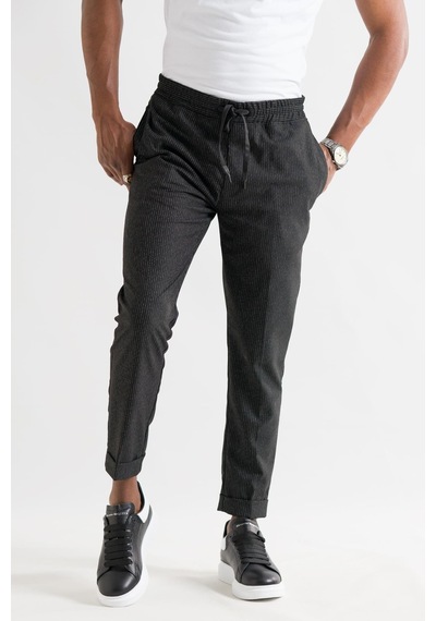 Slimfit Kapamasız Çizgili Beli Lastikli İplikli Duble Ve Dar Paça Erkek Jogger Pantolon 001