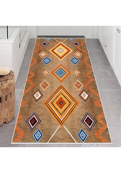 Rovigo Home Dijital Baskı Yıkanabilir Kaymaz Taban Salon Halısı Rvg0630 Kahverengi