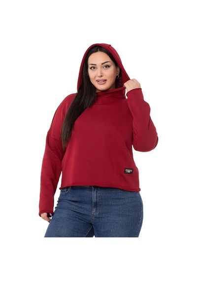 Büyük Beden Kapüşonlu Düşük Kollu Pis Dikişli Üç İplik Bordo Sweatshirt-bordo Bordo