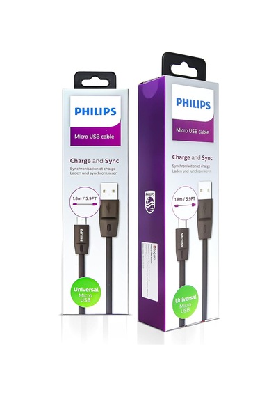 Philips Dlc2519cb/97 Micro Usb To Usb-a Şarj Kablosu, 1.8 Metre, Siyah