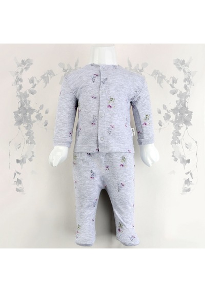 Sebi Bebe 2'li Güllü Raporlu Patikli Pijama Takımı 1110 Gri