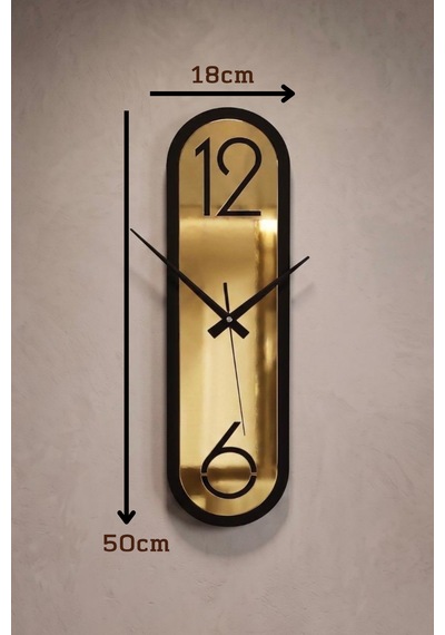 Dekoratif Ahşap Dikey Duvar Saati Modern Minimalist Sessiz Mekanizmalı Salon Ofis 18x50cm Altın