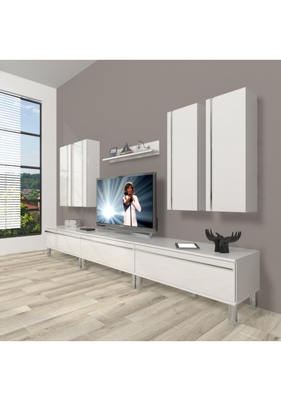 Decoraktiv Eko 8d Mdf Krom Ayaklı Tv Ünitesi Tv Sehpası Beyaz