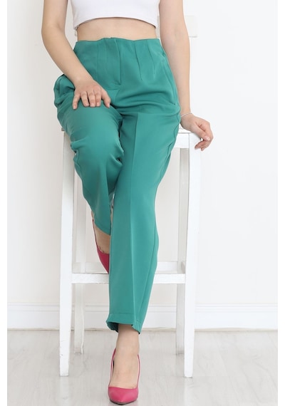 Mokashopin - Beli Pensli Pantolon Koyuyeşil - 20857.683. 001