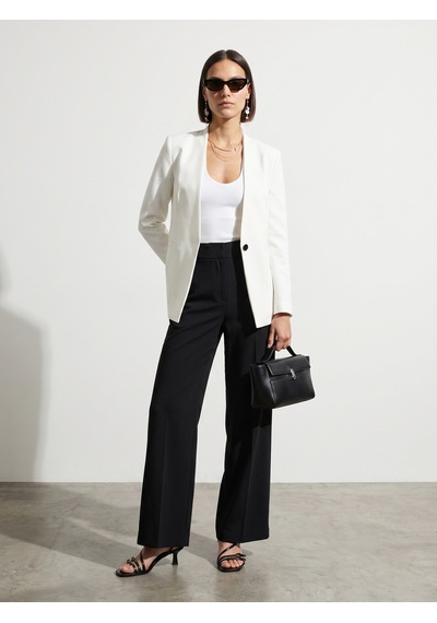 Dilvin 60807 Yakasız Vücuda Oturan Blazer-beyaz