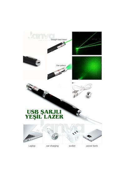 Usb Şarjlı Voltran Yeşil Lazer Kalem Başlıklı Yeşil Lazer Pointer Turbo Işın Yeşil Laser Pointer Yeşil