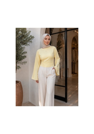 Unika Boutique Kadın Geniş Kol Belden Oturtmalı Bluz Sarı