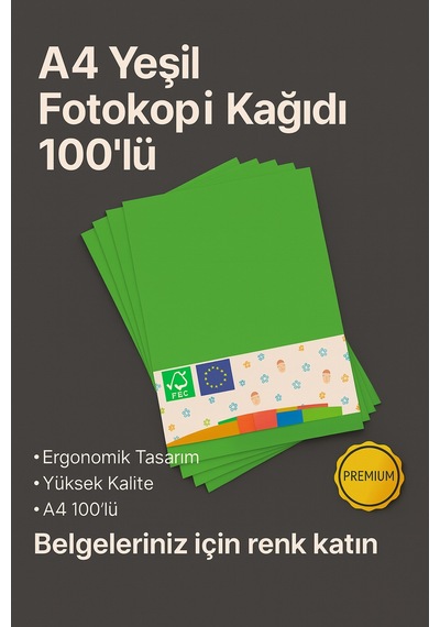 Yeşil Renk A4 Fotokopi Kağıdı 100'lü Yüksek Kalite