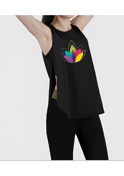 Cda Siyah Yırtmaçlı Lotus Flower Spor Kadın Atlet Siyah